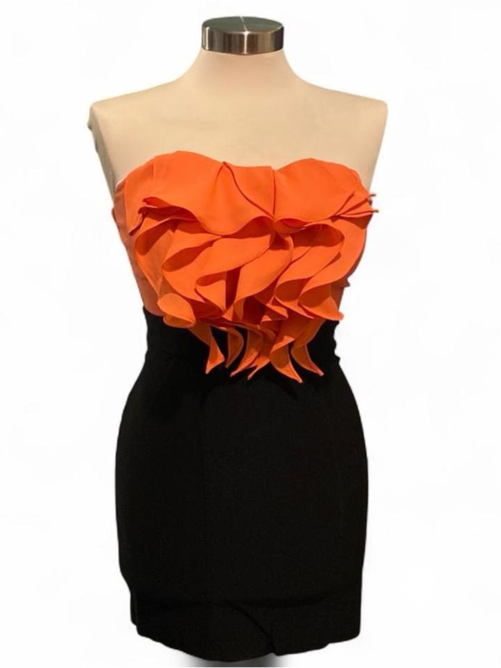 Body Central Strapless Orange Ruffled Black Dress